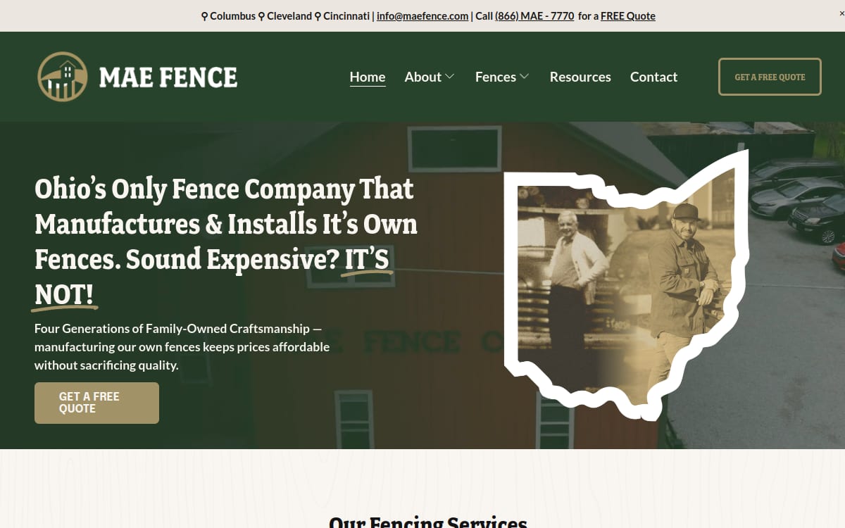 Mae Fence Company fence company website homepage