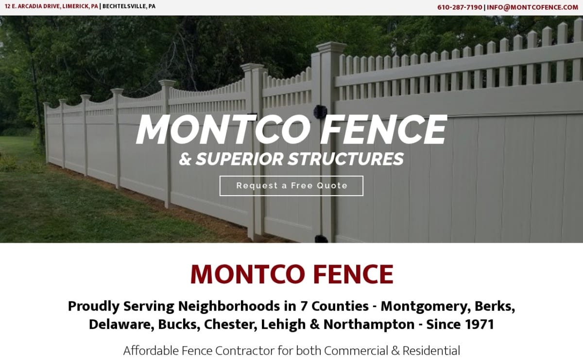 Montco Fence fence company website homepage