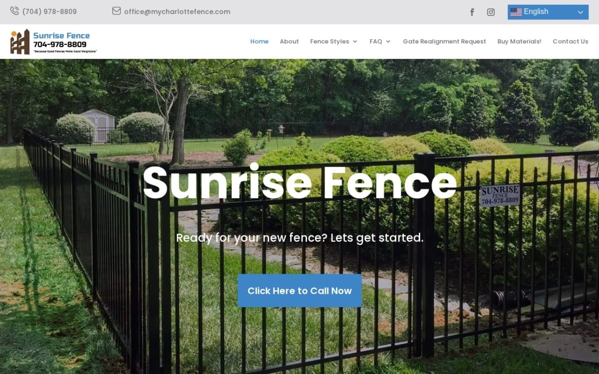 Sunrise Fence, LLC fence company website homepage