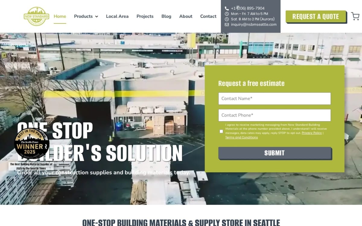 New Standard Building Materials fence company website homepage