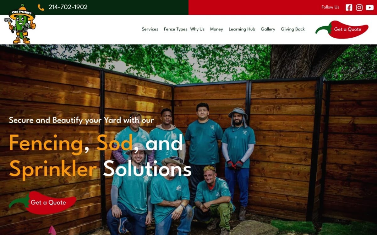 On Point Contractors fence company website homepage