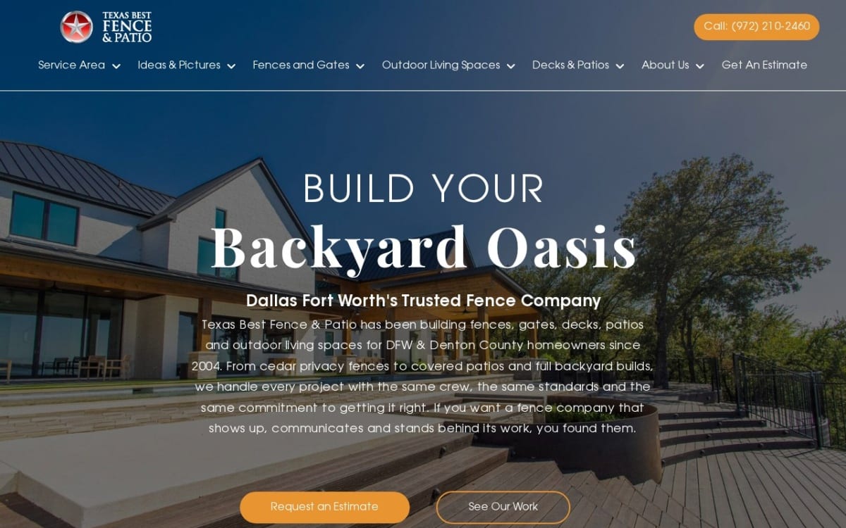 Texas Best Fence & Patio fence company website homepage