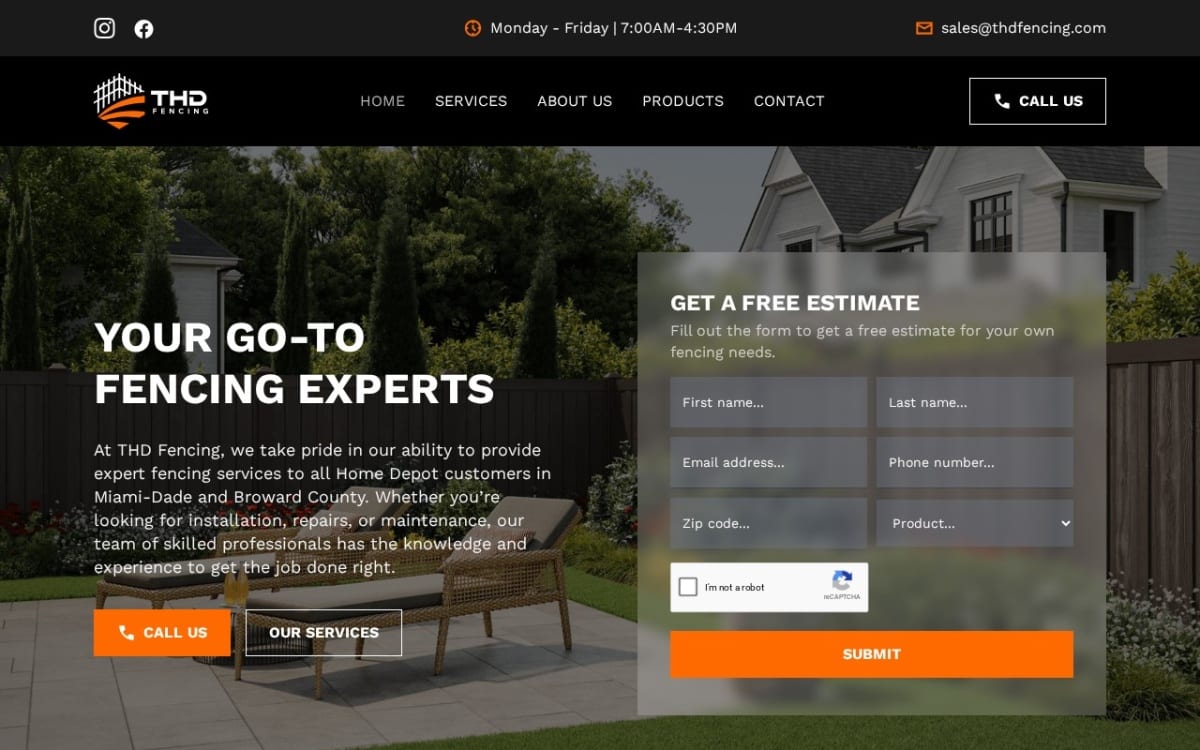 Thd Fencing fence company website homepage