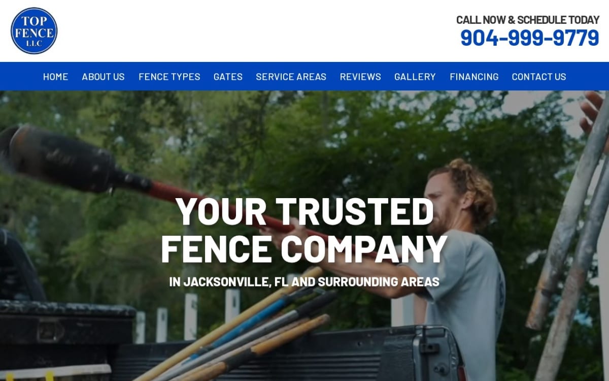 Top Fence LLC fence company website homepage