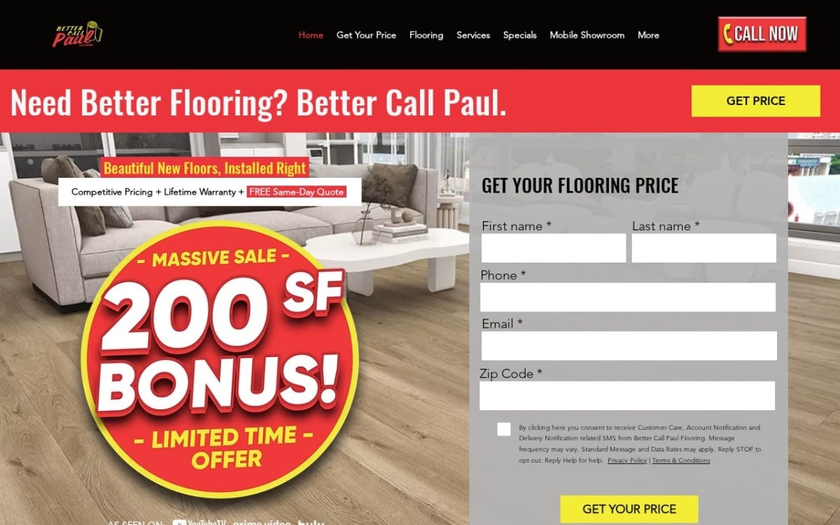 Better Call Paul Flooring flooring website homepage
