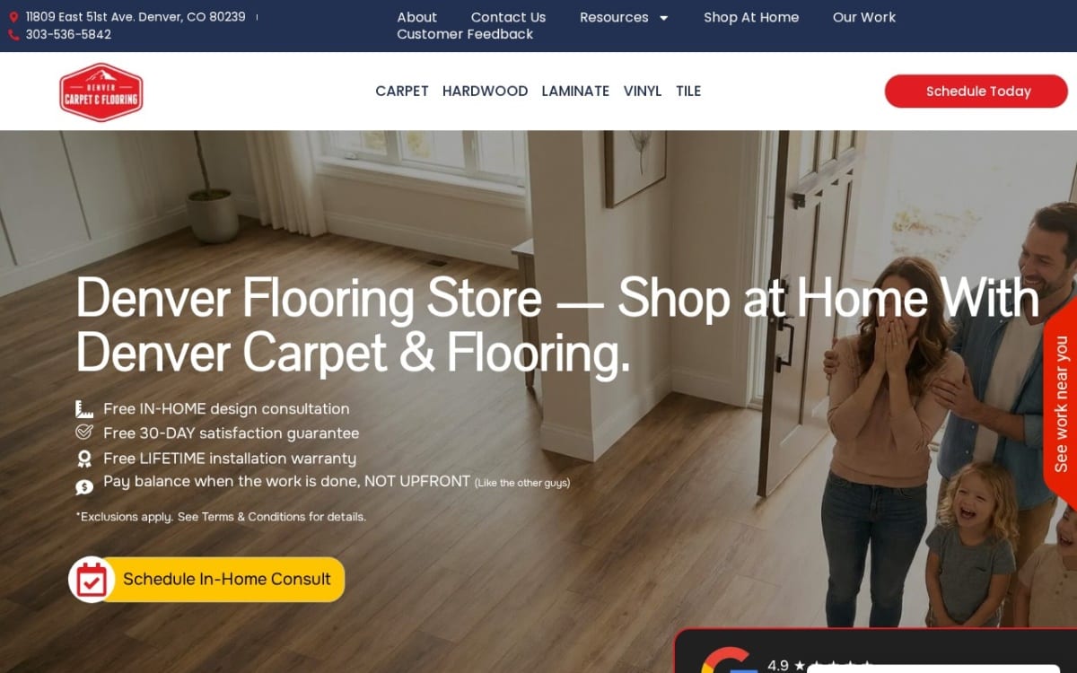 DENVER CARPET & FLOORING flooring website homepage