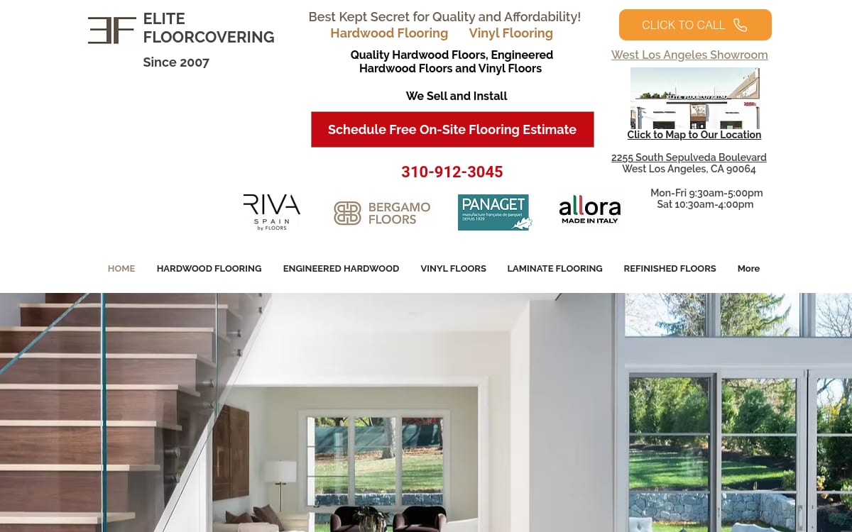 Elite Floorcovering flooring website homepage