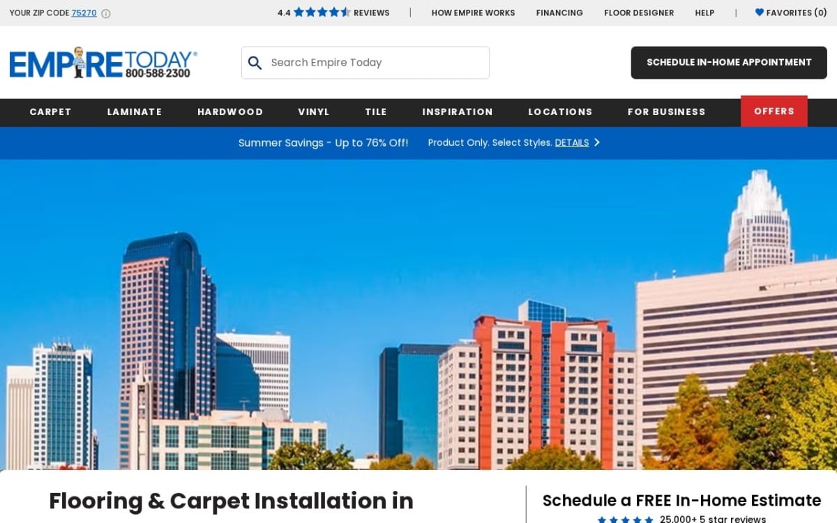 Empire Today - Charlotte, NC flooring website homepage
