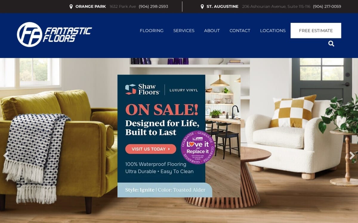 Fantastic Floors flooring website homepage