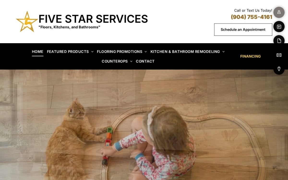 Five Star Services flooring website homepage