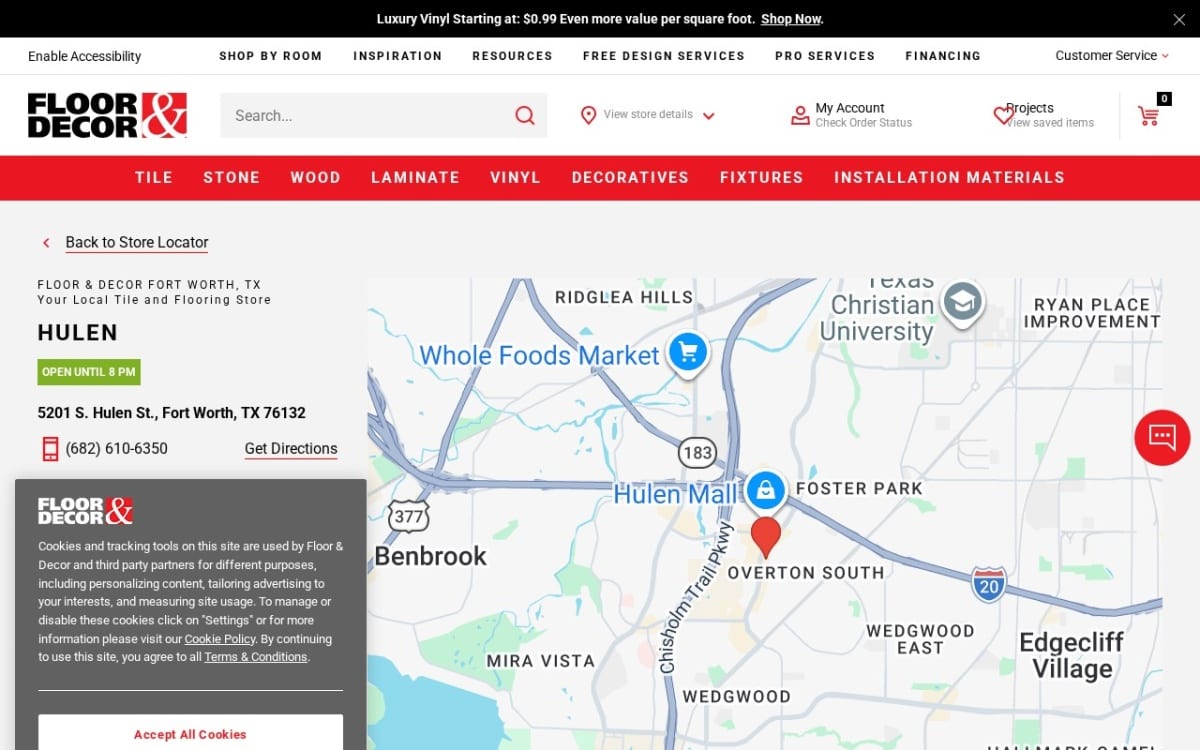 Floor & Decor flooring website homepage
