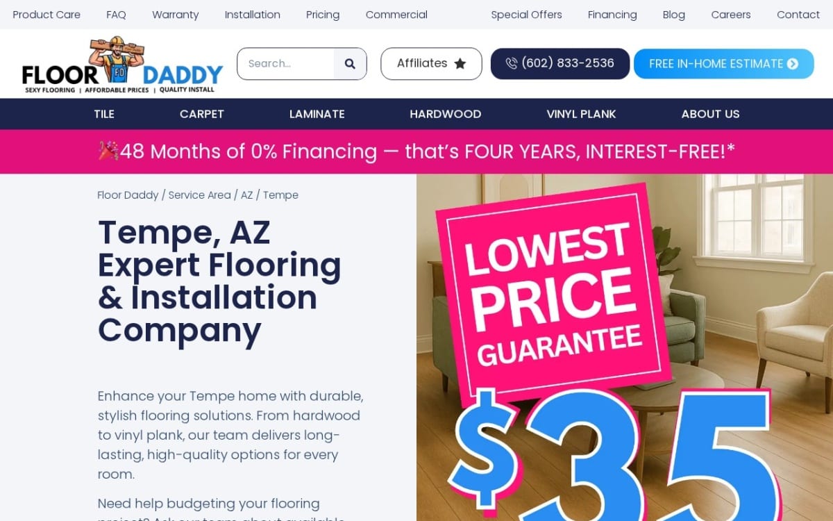 Floor Daddy flooring website homepage