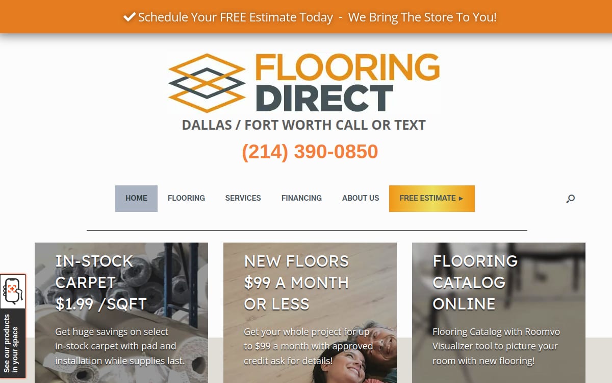 Flooring Direct flooring website homepage
