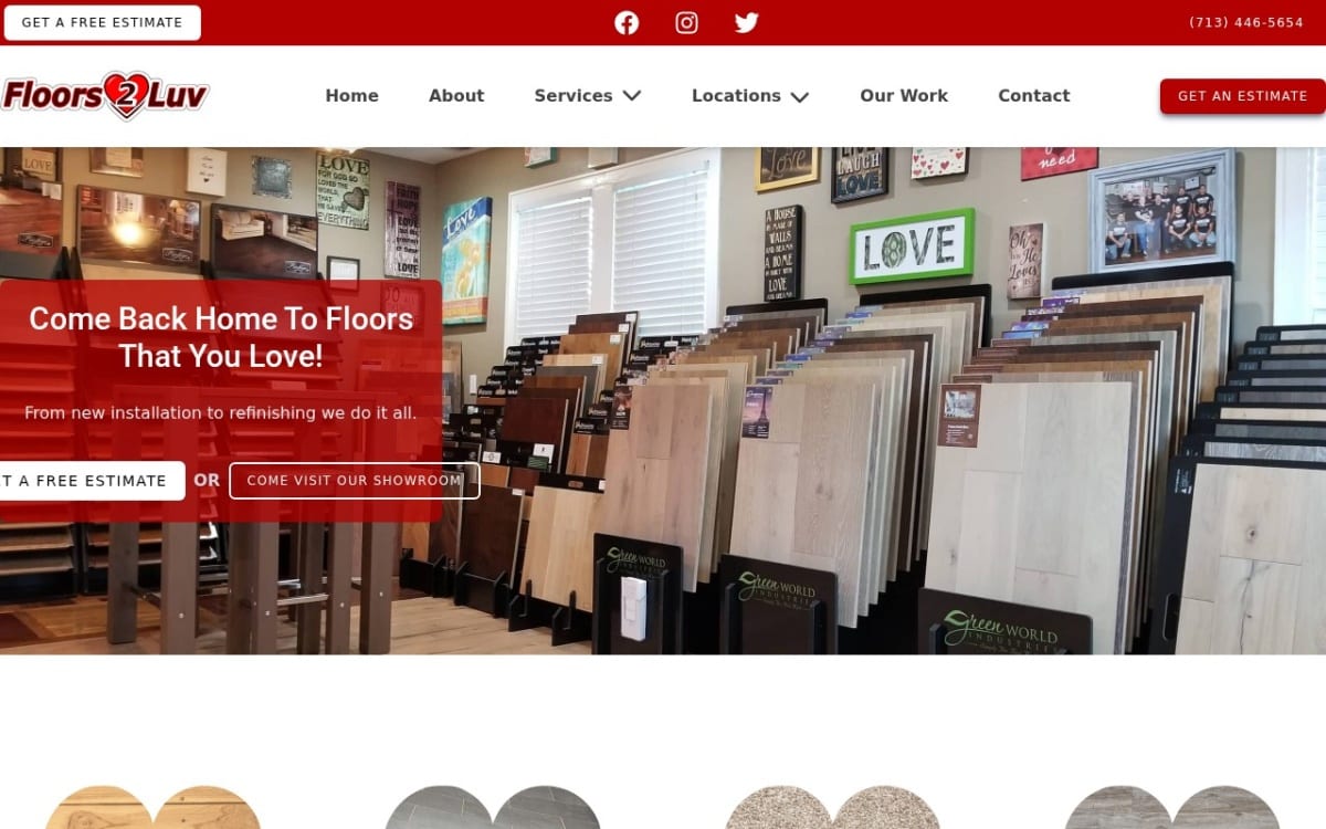 Floors 2 Luv flooring website homepage