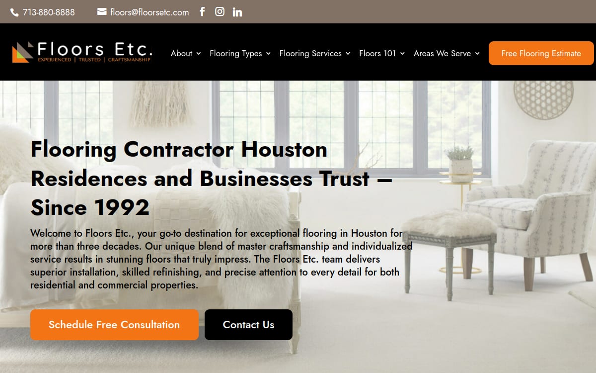 Floors Etc. flooring website homepage