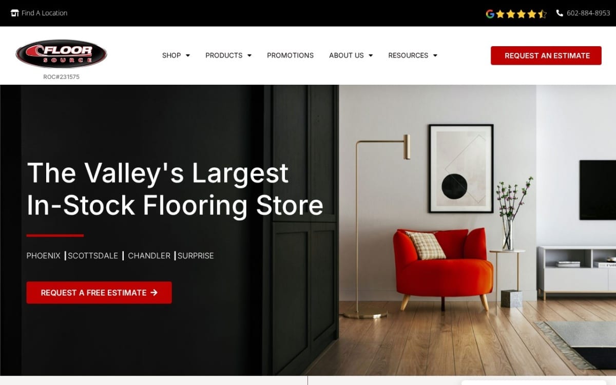 Floor Source flooring website homepage