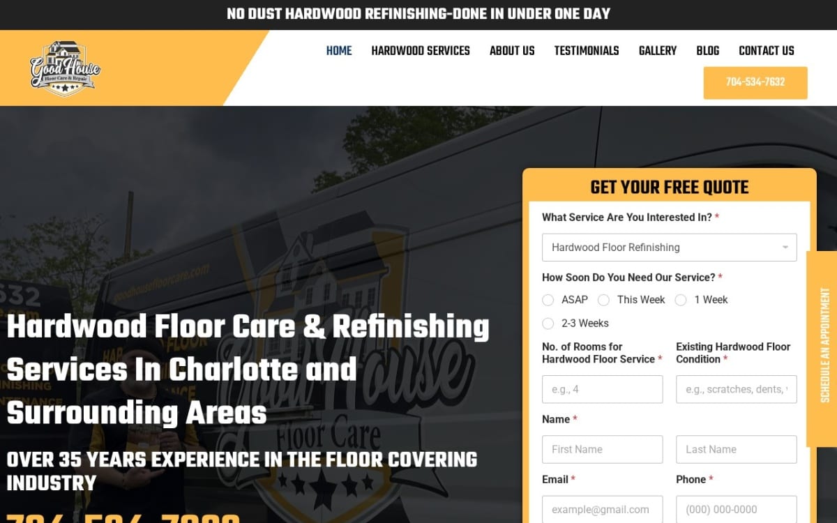 Good House Floor Care & Refinishing flooring website homepage