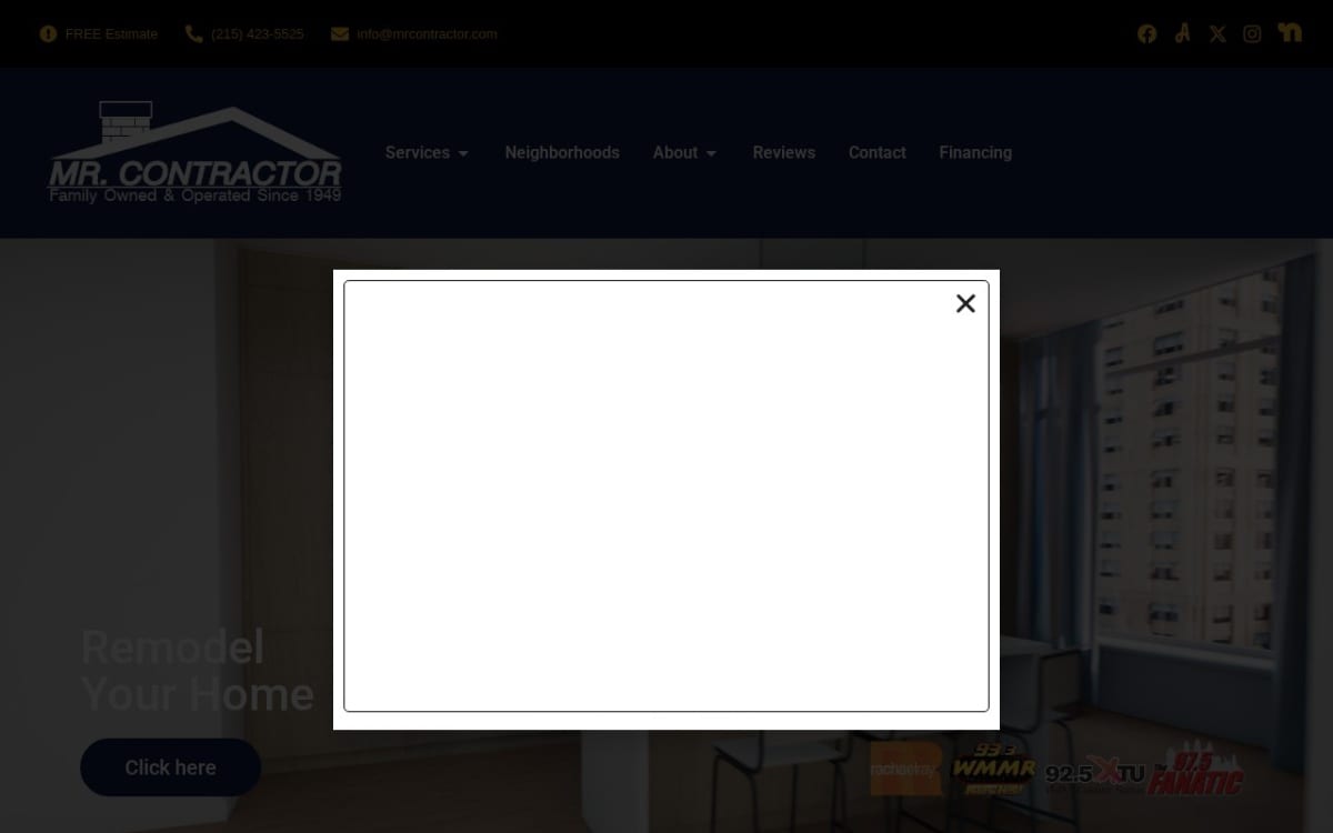 Mr. Contractor flooring website homepage