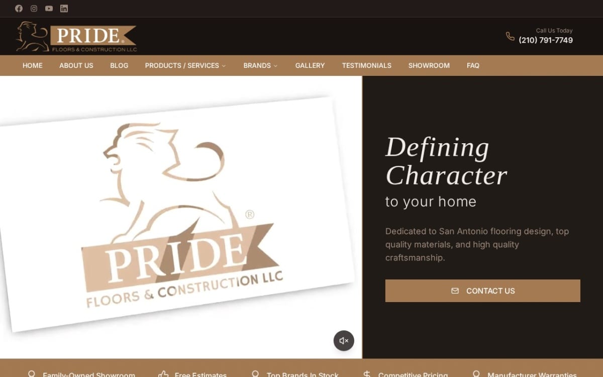 Pride Floors & Construction LLC flooring website homepage