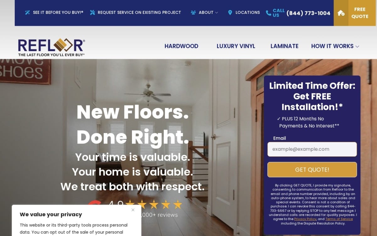 Refloor flooring website homepage