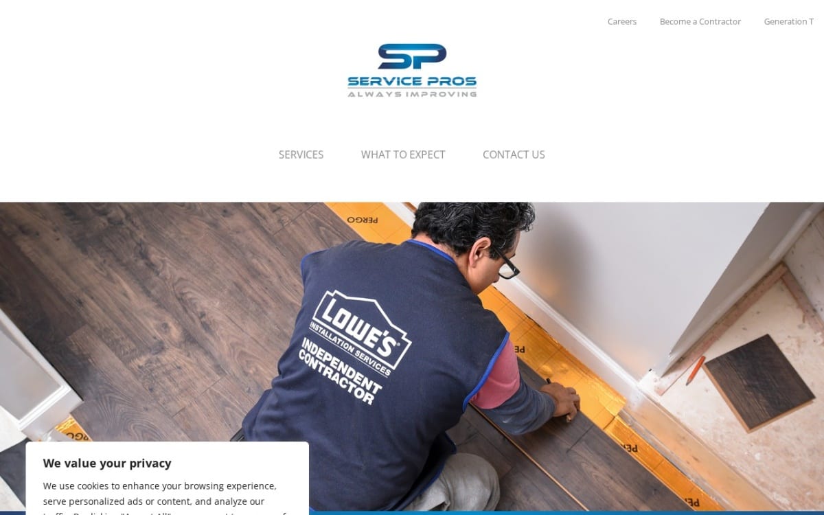 Service Pros Installation Group flooring website homepage