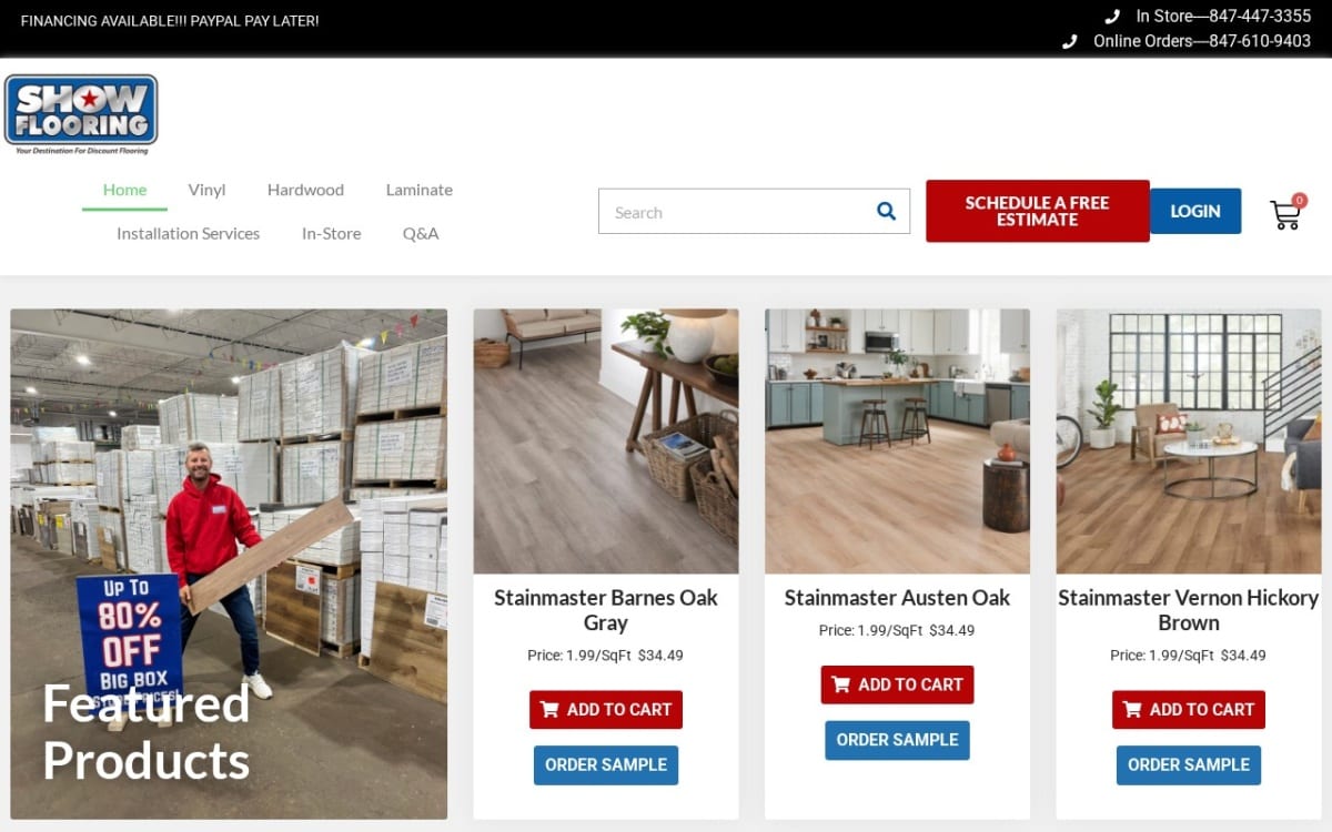 Show Flooring flooring website homepage