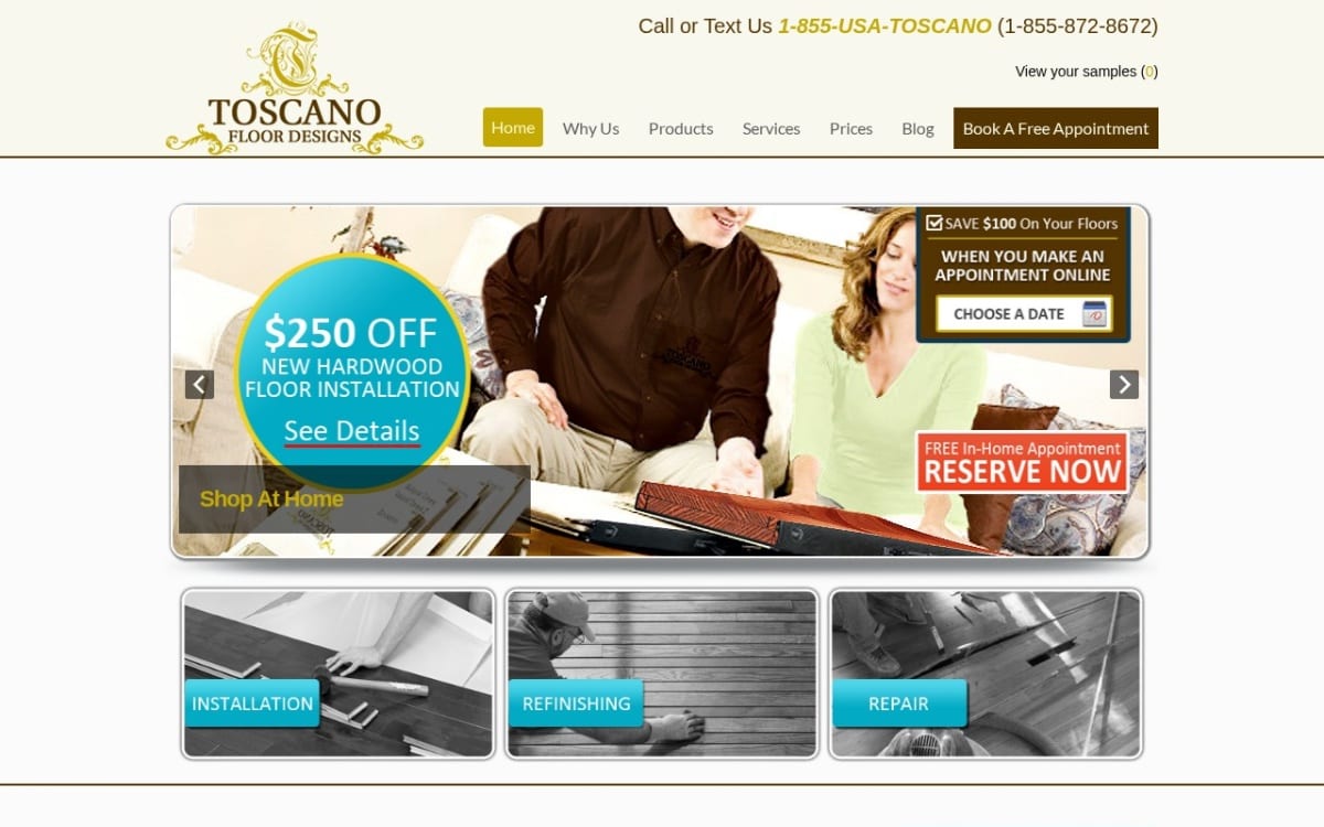 Toscano Floor Designs LLC. flooring website homepage