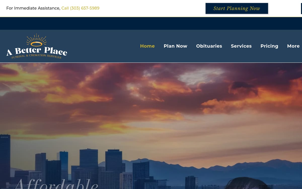 A Better Place Funeral l $889 Cremations | $3,975 Funeral Home funeral home website homepage