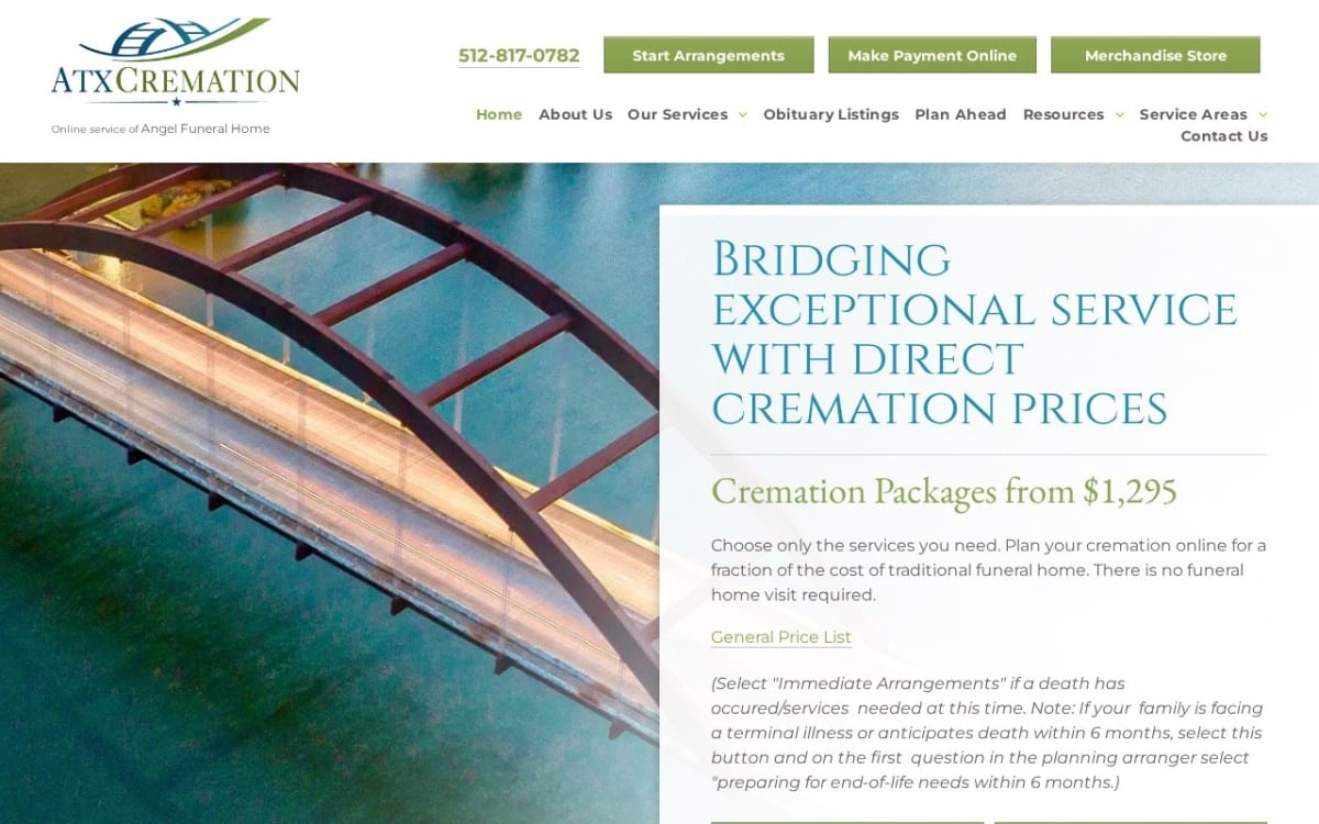 ATX Cremation-Austin funeral home website homepage