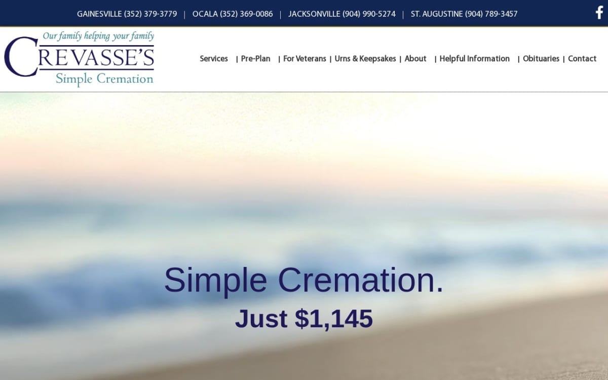 Crevasse's Simple Cremation-Jacksonville funeral home website homepage