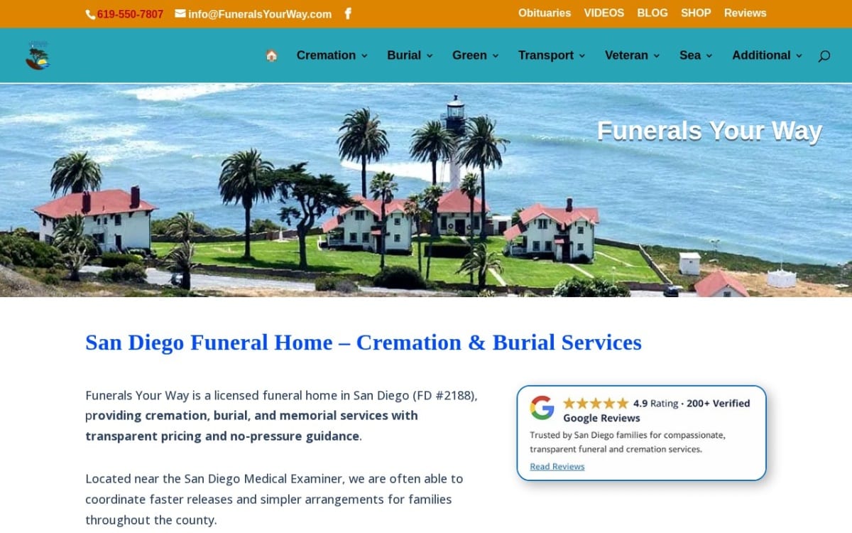 Funerals Your Way funeral home website homepage