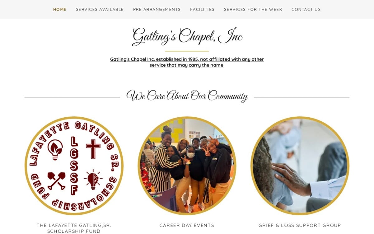 Gatling's Chapel Inc funeral home website homepage