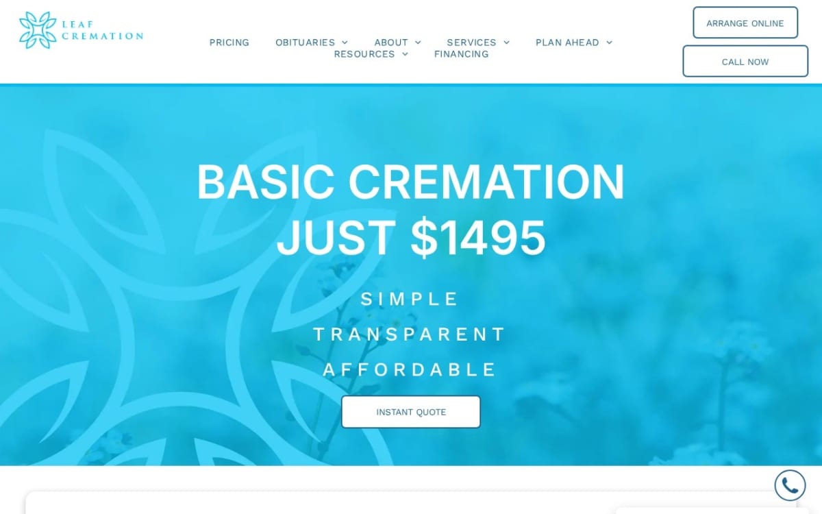 Leaf Cremation of Ohio funeral home website homepage