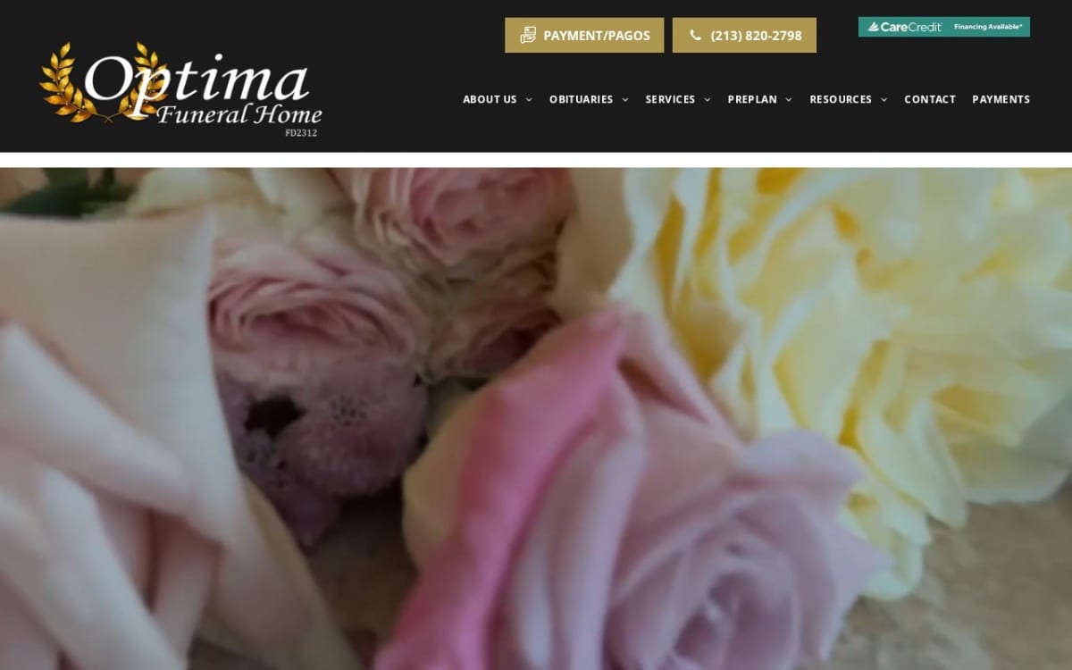 Optima Funeral Home funeral home website homepage