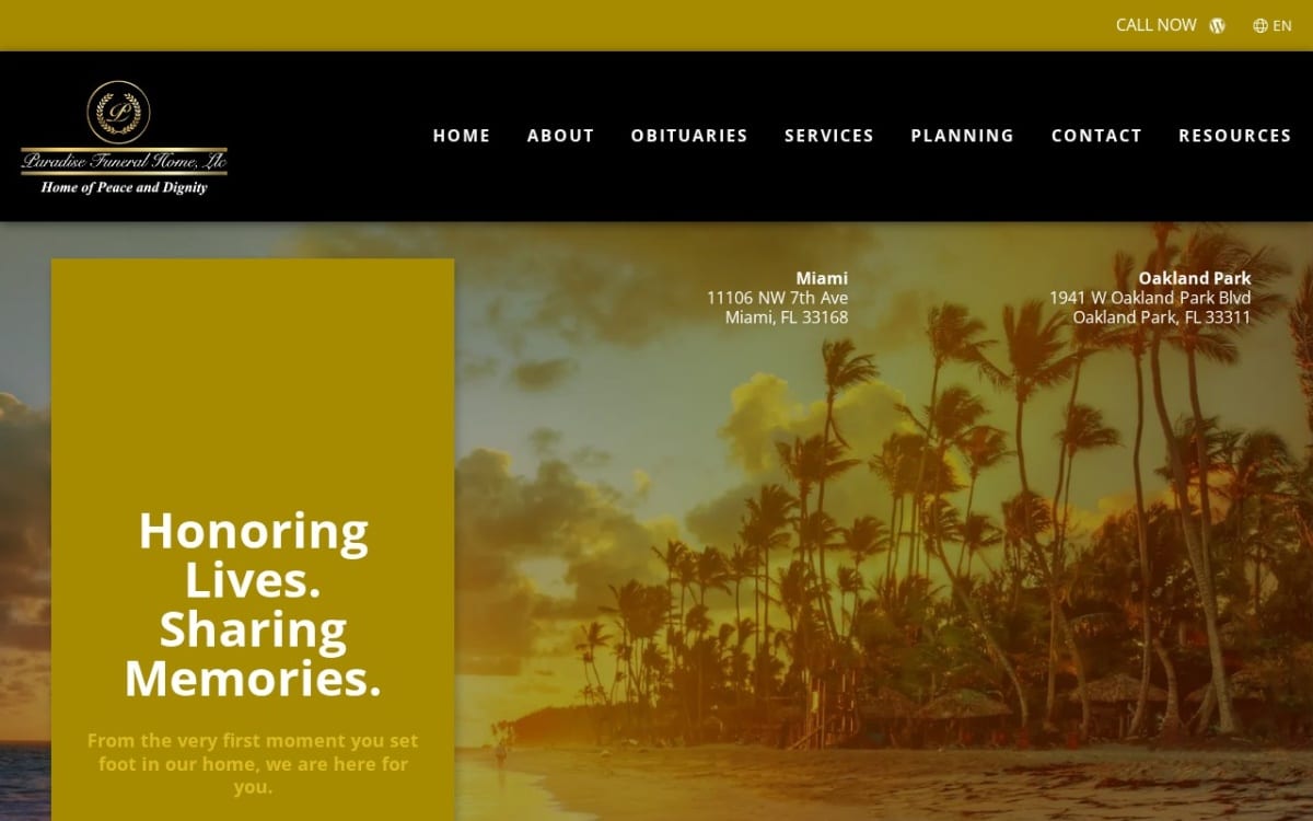 PARADISE FUNERAL CHAPEL, LLC. funeral home website homepage
