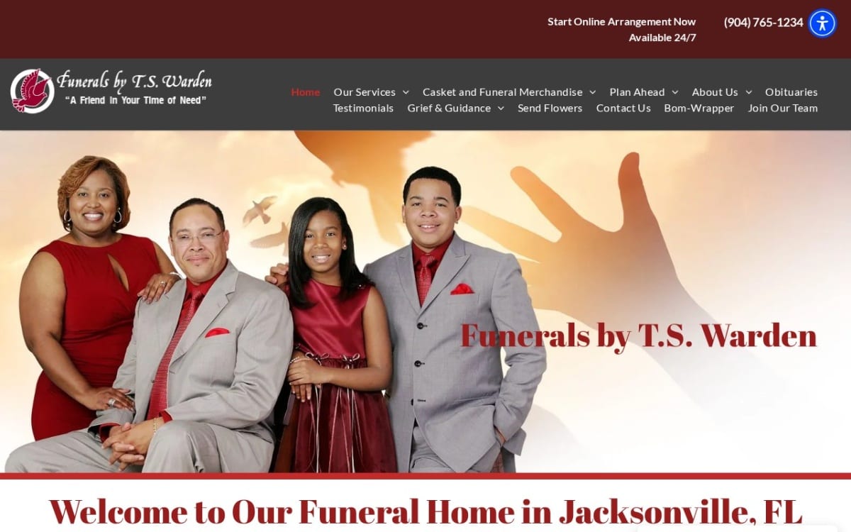 Funerals By T.S. Warden funeral home website homepage