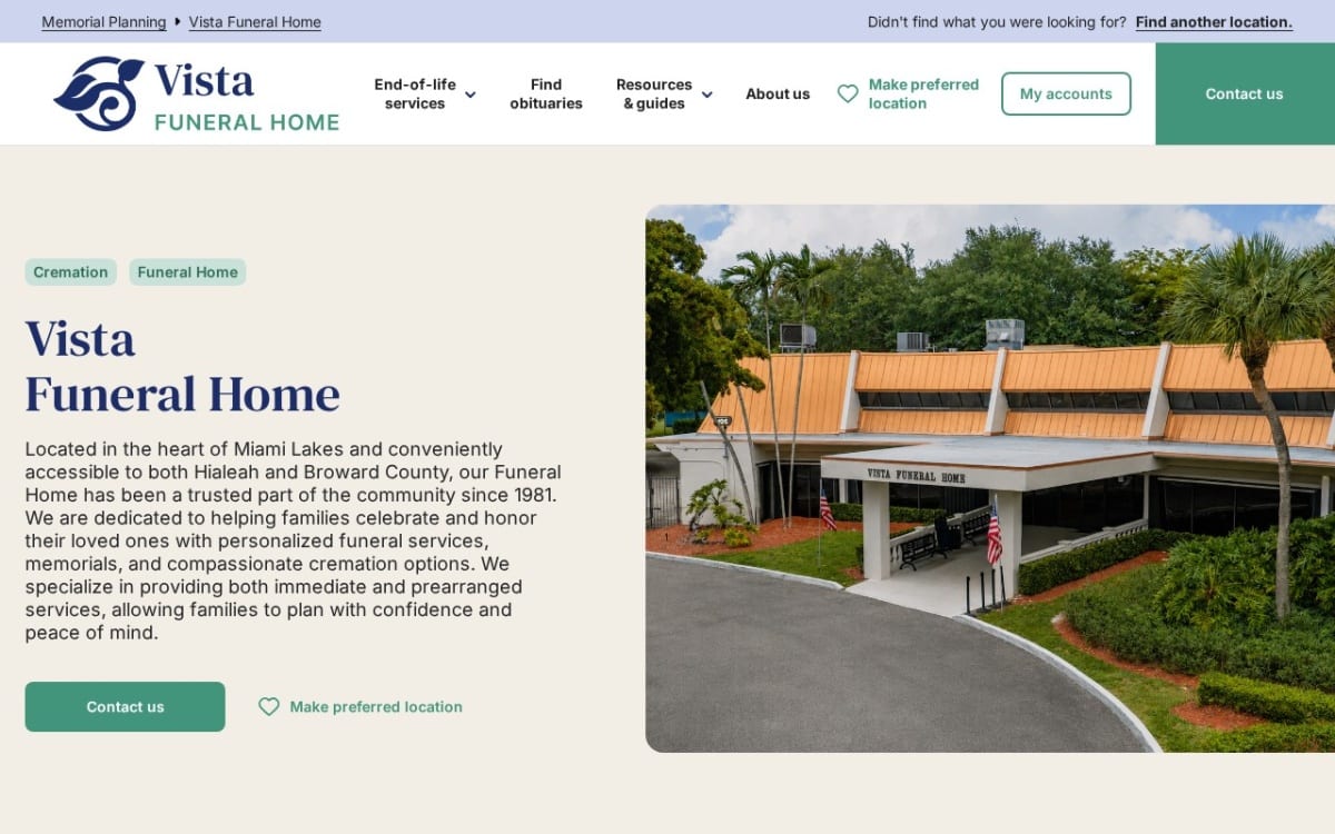 Vista Funeral Home funeral home website homepage