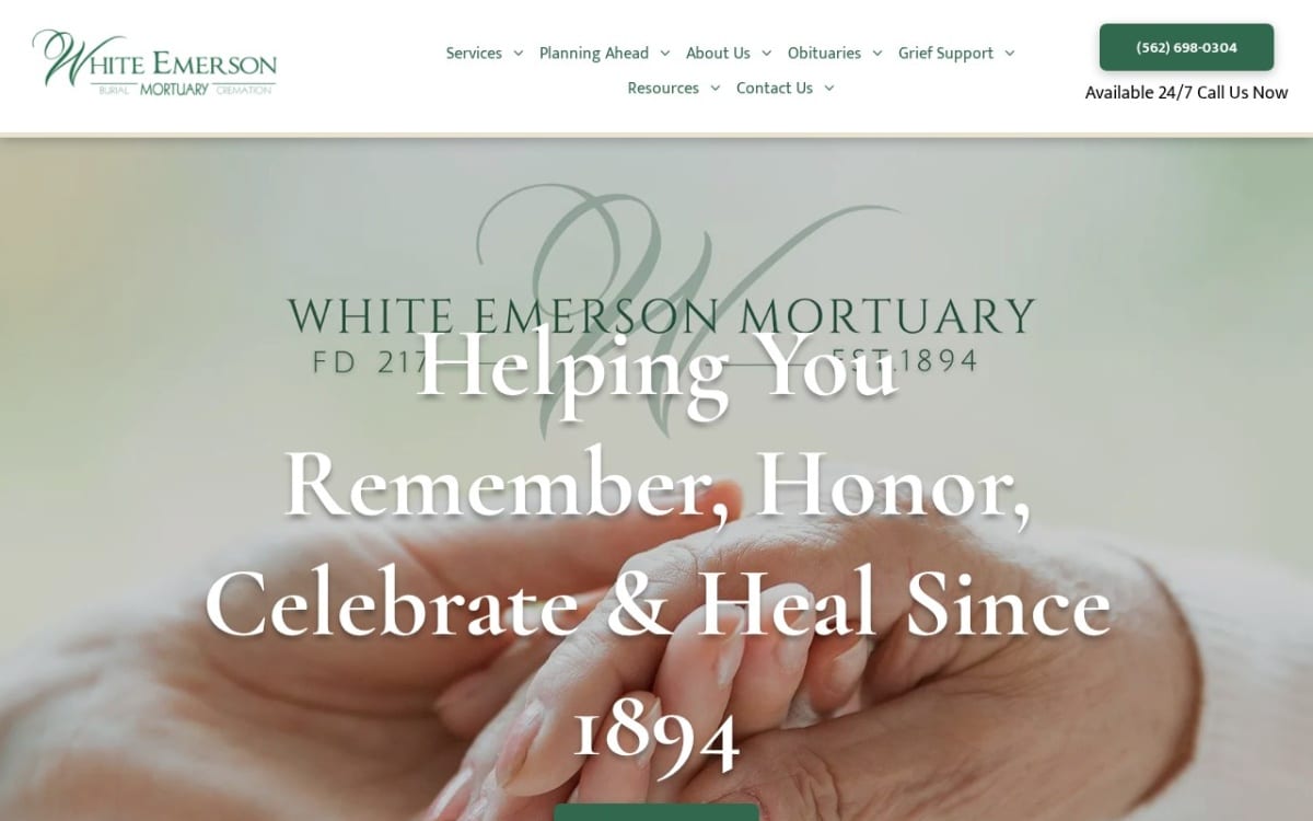 White Emerson Mortuary funeral home website homepage