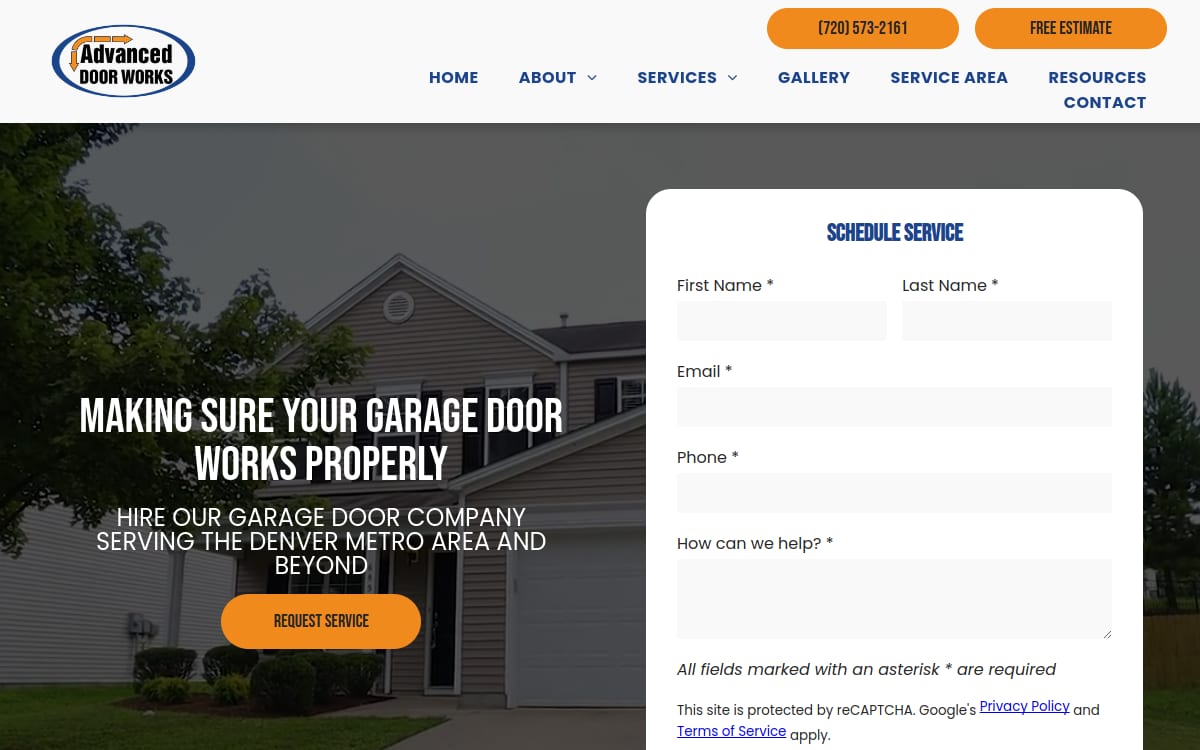 Advanced Door Works | Garage Door Repair and Installation garage door company website homepage