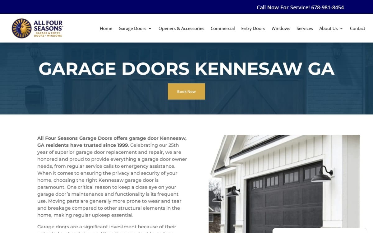 All Four Seasons Garage & Entry Doors garage door company website homepage