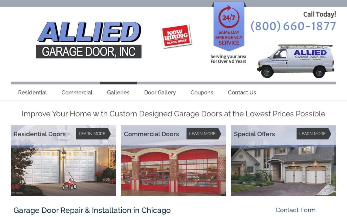 Allied Garage Door, Inc. garage door company website homepage