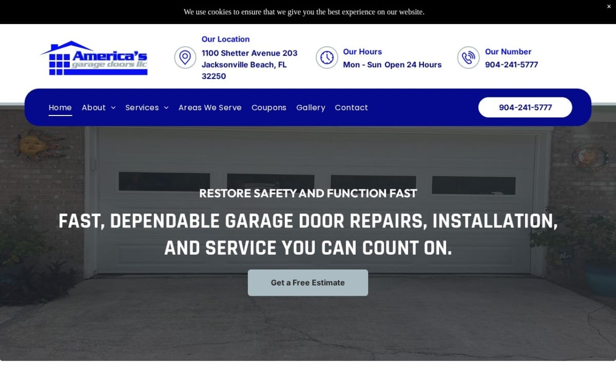 America's Garage Doors garage door company website homepage