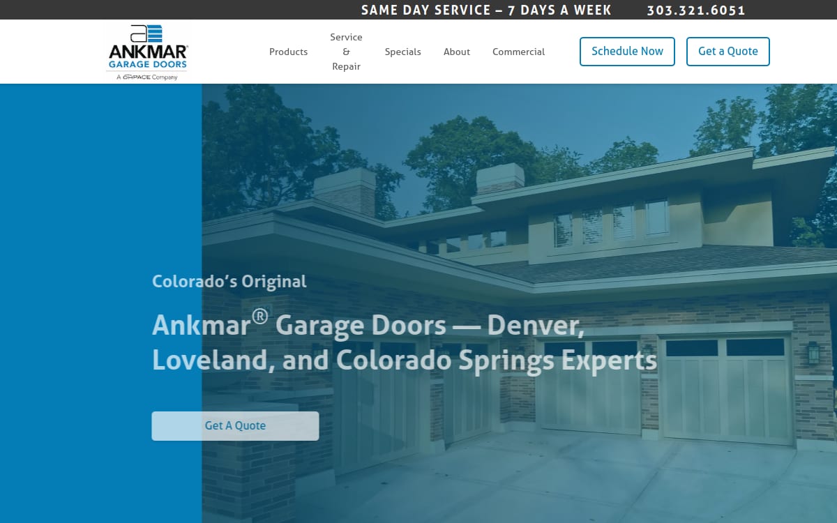 Ankmar Garage Door garage door company website homepage