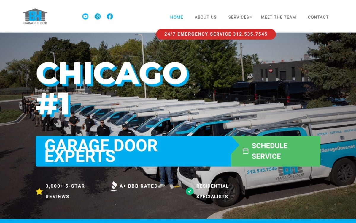 BH Garage Door garage door company website homepage