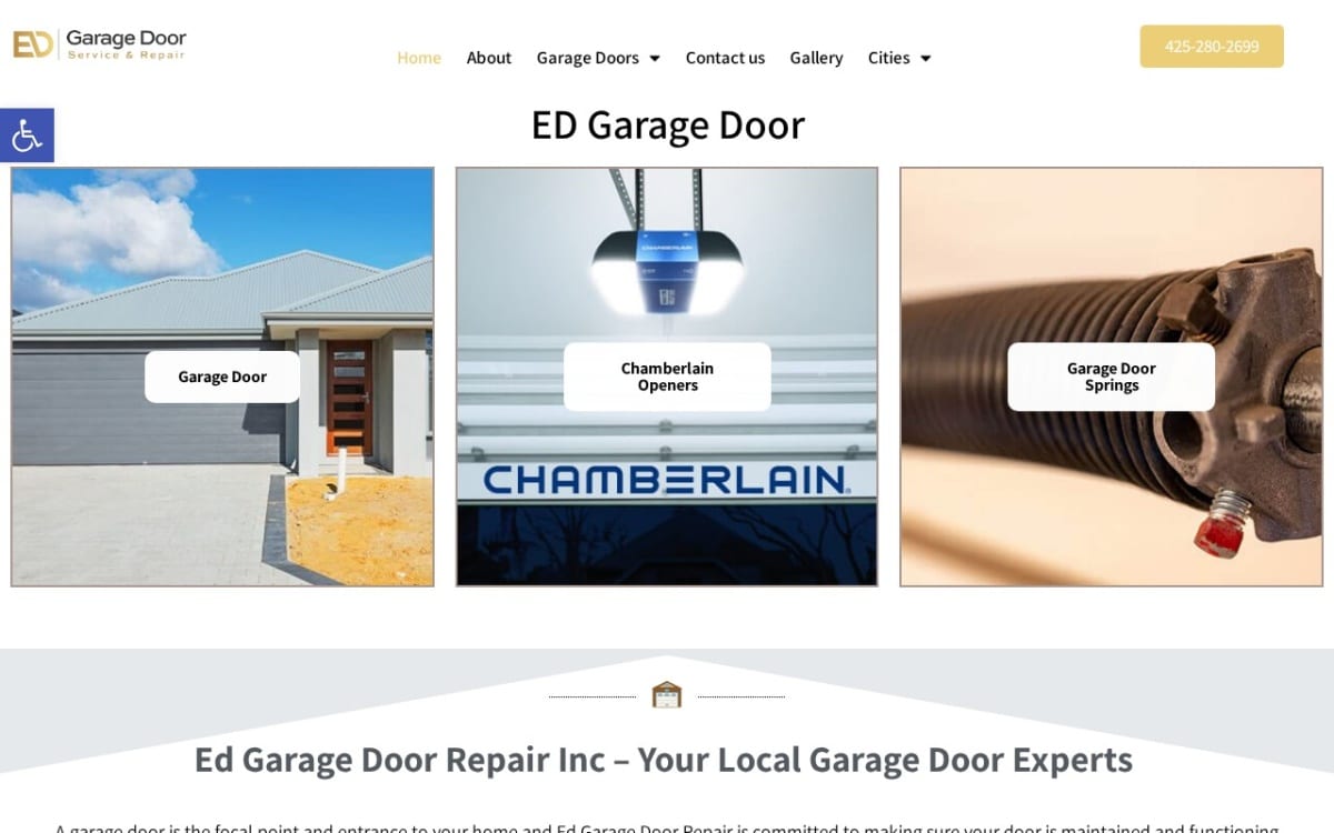 Ed's Garage Door Services Inc garage door company website homepage