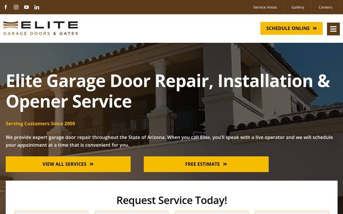 Elite Garage Doors Repair, Openers & Security Gates garage door company website homepage