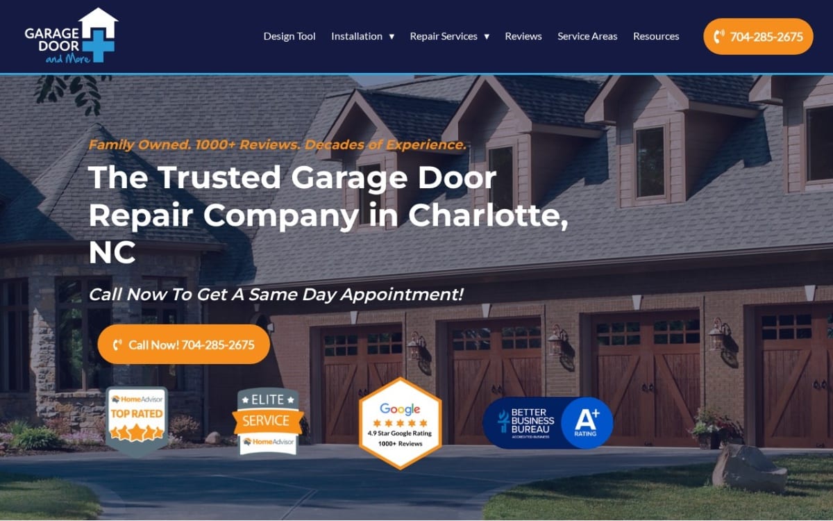 Garage Door and More garage door company website homepage