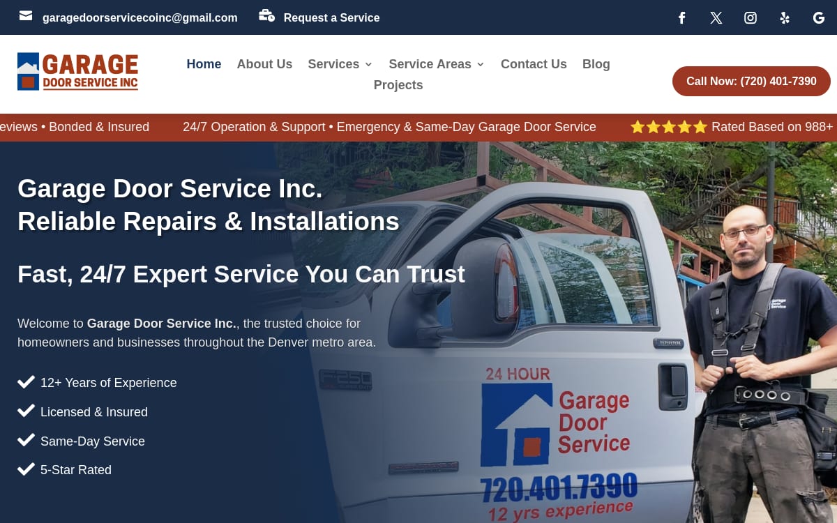 Garage Door Service INC garage door company website homepage