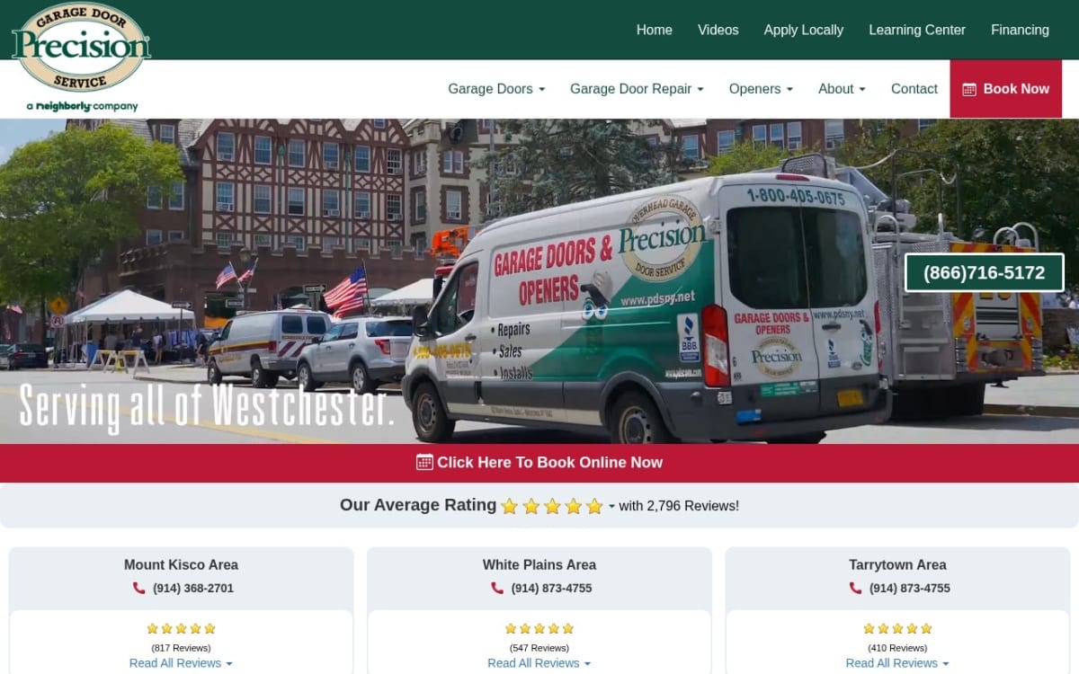 Precision Overhead Garage Door Service garage door company website homepage