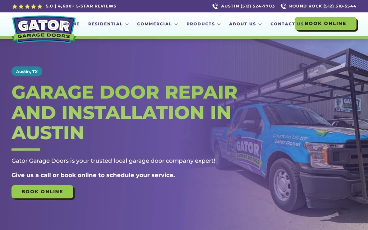 Gator Garage Door Repair garage door company website homepage